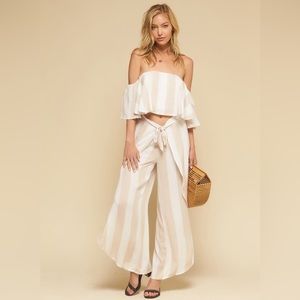 L'atiste Taupe & White Stripe Ruffle Two Piece Set. Size S